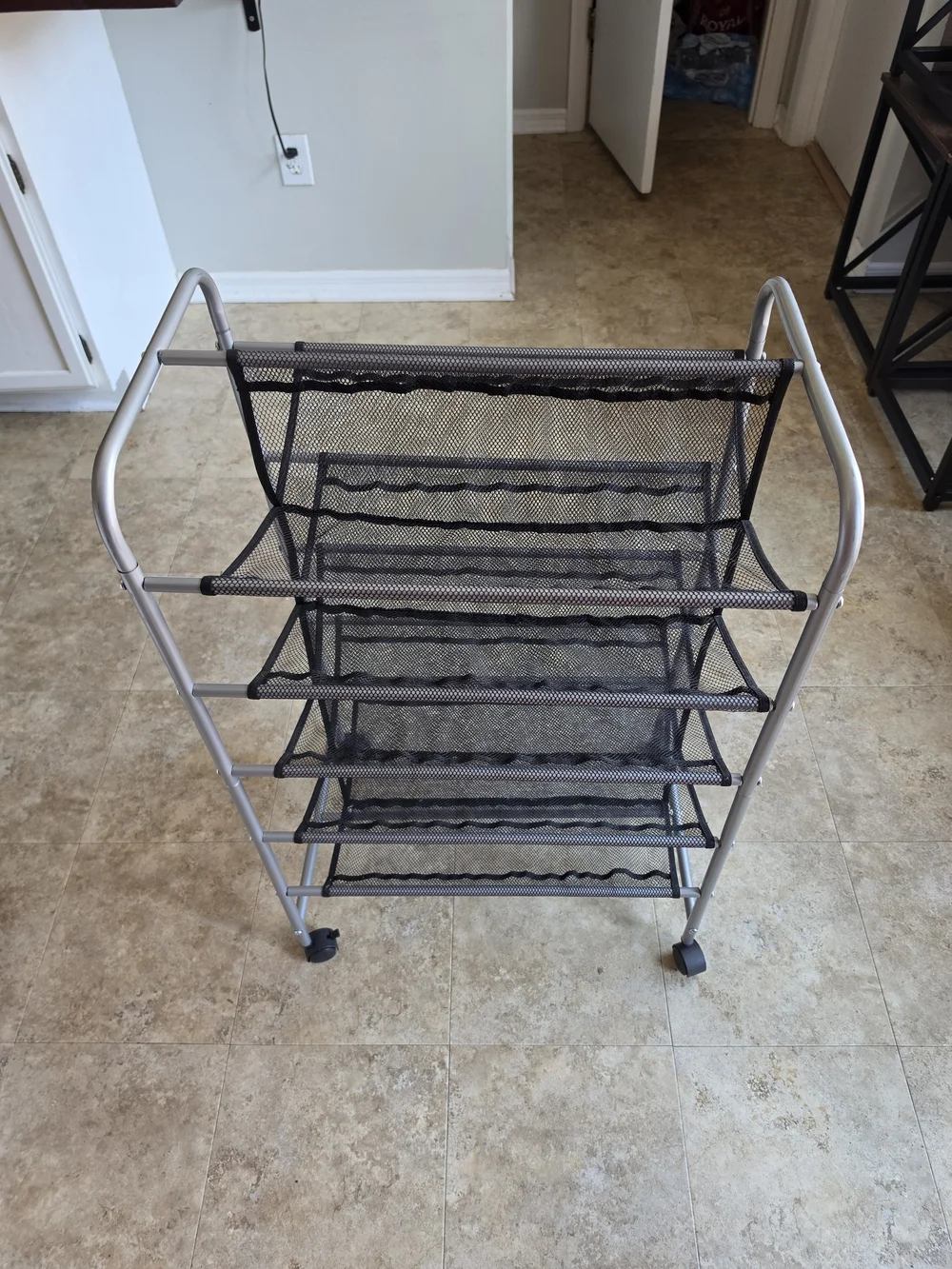 Metal Mesh 5-Tier Storage/Shoe Rack with Wheels - Black/Silver